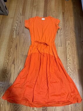 Nation LTD Orange Short-Sleeve Maxi Dress with Waist Tie